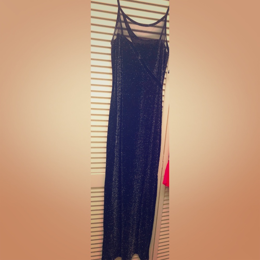 Sexy Black sparkles Dress with sheer strip